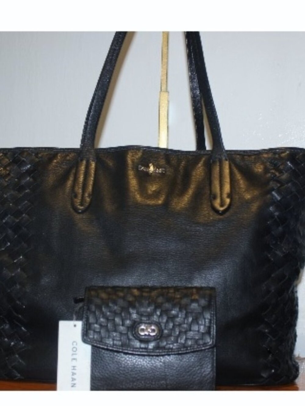 $378 Cole Haan Victoria Woven Tote MINT & $178 NWT Coordinating Woven Wallet